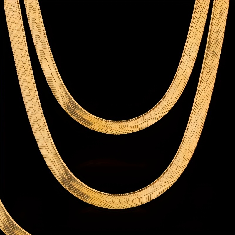 Plated Flat Herringbone Snake Bone Necklace